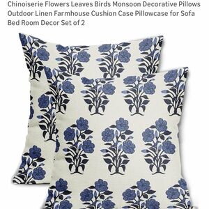 Blue Floral Decorative Pillows Set of 2